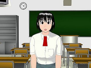 3D Anime nữ sinh thổi cứng tinh ranh trên đầu gối của cô